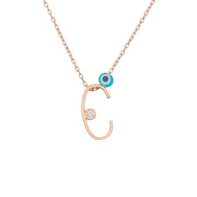 By Barun Silver Rose 925 Ayar C Harfi Gümüş Kolye