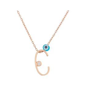 By Barun Silver Rose 925 Ayar C Harfi Gümüş Kolye