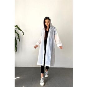 By Marine BYMMRC881R02 Beyaz Çıtçıtlı Eva Kapüşonlu Unisex Yağmurluk