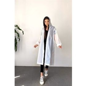 By Marine BYMMRC881R02 Beyaz Çıtçıtlı Eva Kapüşonlu Unisex Yağmurluk