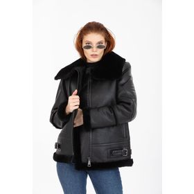 By Marki 105222 Hakiki Kürk Siyah Deri Kadın Ceket