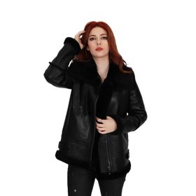 By Marki 105222 Hakiki Kürk Siyah Deri Kadın Ceket