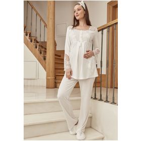 By Mecit 5015 Ekru Lohusa Pijama Takımı