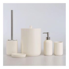 By Selim Elegance Krem Polyester 5 Parça Banyo Seti