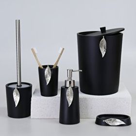 By Selim Siyah Gümüş 5 Parça Polyester Banyo Seti Leaf Banyo Seti