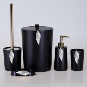 By Selim Siyah Gümüş 5 Parça Polyester Banyo Seti Leaf Banyo Seti