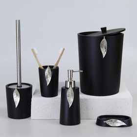 By Selim Siyah Gümüş 5 Parça Polyester Banyo Seti Leaf Banyo Seti