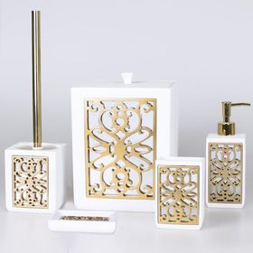 By Selim Sofia Beyaz Altın 5 Parça Polyester Banyo Seti
