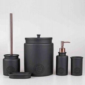 By Selim Stamp Siyah 5 Parça Polyester Banyo Seti