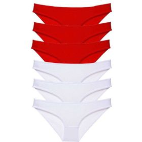 Byline Siyah Kırmızı Beyaz M 6 Adet Süper Eko Set Likralı Kadın Slip Külot