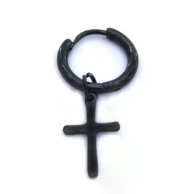 BZ 316L Çelik Unisex Siyah Tek Haç Küpe