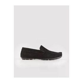 Cabani 010M150 Hakiki Deri Siyah Bağcıksız Süet Erkek Loafer Ayakkabı