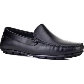 Cabani 010M150 Hakiki Deri Siyah Bağcıksız Süet Erkek Loafer Ayakkabı
