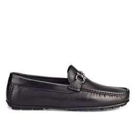 Cabani 010M823 Metal Aksesuar Desenli Hakiki Deri Siyah Erkek Loafer Ayakkabı
