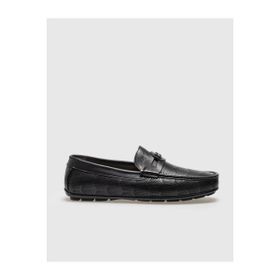 Cabani 010M883C Hakiki Deri Siyah Desenli Tokalı Bağcıksız Erkek Loafer Ayakkabı
