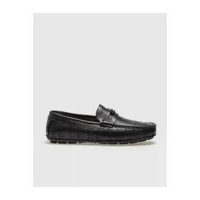 Cabani 010M883C Hakiki Deri Siyah Desenli Tokalı Bağcıksız Erkek Loafer Ayakkabı