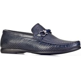 Cabani 167M098F Lazer Detaylı Toka Aksesuarlı Hakiki Deri Lacivert Erkek Loafer Ayakkabı