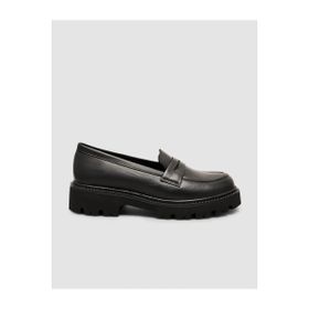 Cabani 24352 Hakiki Deri Siyah Kalın Taban Kadın Loafer Ayakkabı