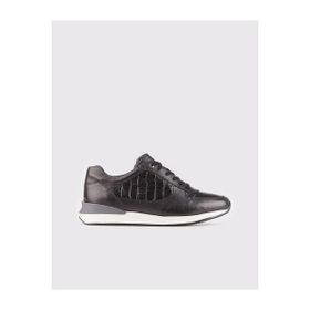 Cabani 310M548 Croco Baskılı Hakiki Deri Siyah Bağcıklı Erkek Spor Ayakkabı