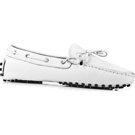 Cabani 6026 Hakiki Deri Beyaz Fiyonk Detaylı Kadın Loafer Ayakkabı