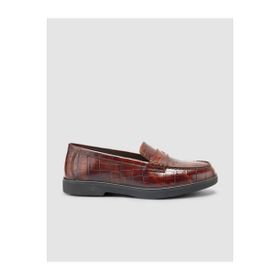 Cabani 673M1890 Hakiki Deri Kahverengi Croco Desen Kadın Loafer Ayakkabı