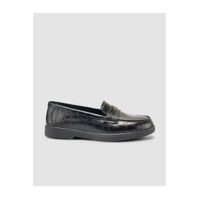 Cabani 673M1890 Hakiki Deri Siyah Croco Desen Kadın Loafer Ayakkabı