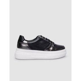 Cabani Bağcıklı %100 Hakiki Deri Siyah Kadın Sneaker Ayakkabı