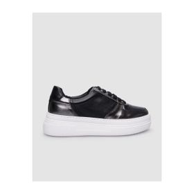 Cabani Bağcıklı %100 Hakiki Deri Siyah Kadın Sneaker Ayakkabı
