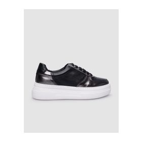 Cabani Bağcıklı %100 Hakiki Deri Siyah Kadın Sneaker Ayakkabı