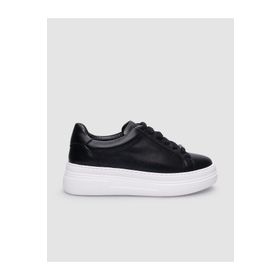Cabani Bağcıklı %100 Hakiki Deri Siyah Kadın Sneaker Ayakkabı