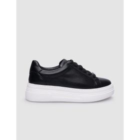 Cabani Bağcıklı %100 Hakiki Deri Siyah Kadın Sneaker Ayakkabı