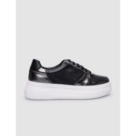 Cabani Bağcıklı %100 Hakiki Deri Siyah Kadın Sneaker Ayakkabı