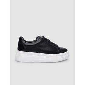 Cabani Bağcıklı %100 Hakiki Deri Siyah Kadın Sneaker Ayakkabı