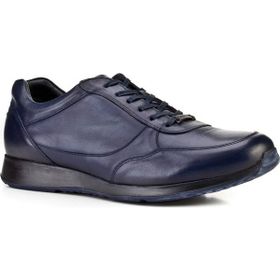 Cabani Bağcıklı Lacivert Hakiki Deri Erkek Sneaker Ayakkabı