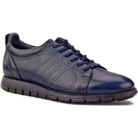 Cabani Bağcıklı Lacivert Hakiki Deri Erkek Sneaker Ayakkabı