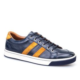 Cabani Bağcıklı Lacivert Hakiki Deri Erkek Sneaker Ayakkabı
