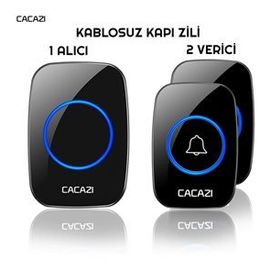 Cacazi 2 Buton 1 Alıcı Kablosuz Uzaktan Kumandalı Led Kapı Zili