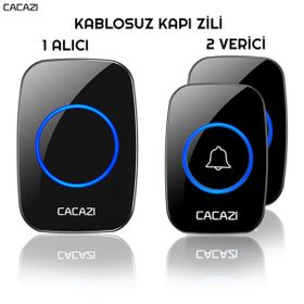 Cacazi 2 Buton 1 Alıcı Kablosuz Uzaktan Kumandalı Led Kapı Zili