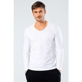 Cacharel 1334 Erkek Beyaz V Yaka Uzun Kollu T-Shirt