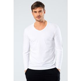 Cacharel 1334 Erkek Beyaz V Yaka Uzun Kollu T-Shirt