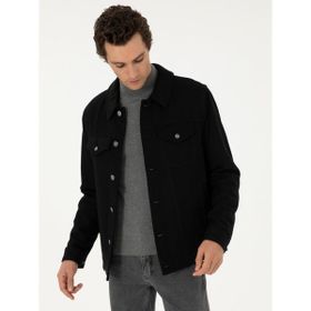 Cacharel 50292077-VR046 Siyah Regular Fit Yün Karışımlı Kaşe Erkek Mont