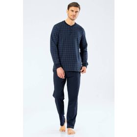 Cacharel Lacivert S Erkek Jakarlı Noktalı Patlı Pijama Takım