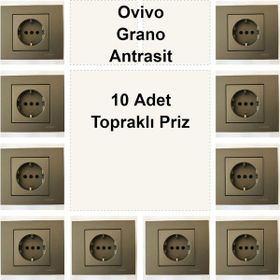 Çağatay Elektrik Ovivo Grano Antrasit 10 Adet Topraklı Priz