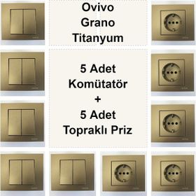 Çağatay Elektrik Ovivo Grano Titanyum 5 Adet Komütatör + 5 Adet Topraklı Priz