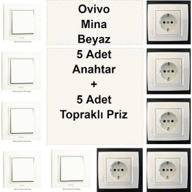 Çağatay Elektrik Ovivo Mina Beyaz 5 Adet Anahtar + 5 Adet Topraklı Priz