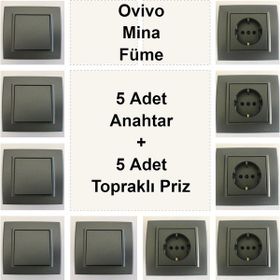 Çağatay Elektrik Ovivo Mina Füme 5 Adet Anahtar + 5 Adet Topraklı Priz