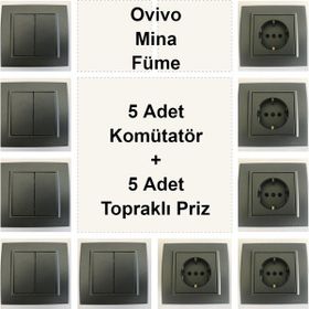 Çağatay Elektrik Ovivo Mina Füme 5 Adet Komütatör + 5 Adet Topraklı Priz