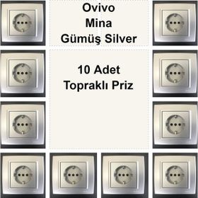 Çağatay Elektrik Ovivo Mina Gümüş Silver 10 Adet Topraklı Priz