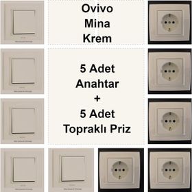 Çağatay Elektrik Ovivo Mina Krem 5 Adet Anahtar + 5 Adet Topraklı Priz