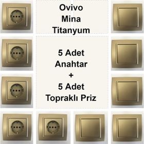 Çağatay Elektrik Ovivo Mina Titanyum 5 Adet Anahtar + 5 Adet Topraklı Priz